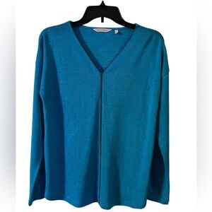 Soft surroundings aqua teal V-neck long sleeve beaded size small lightweight